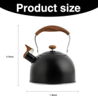 Whistling Tea Kettle 2.5L, Stainless Steel Kettle with Wood Pattern Folding Handle, for Tea Coffee (Black)