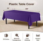 Exquisite Party Solids 12-Pack Premium Plastic Tablecloth 54in. x 108in. Rectangle Table Cover - Purple