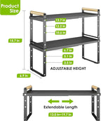 DOLALIKE Expandable kitchen Countertop Organizer, Stackable Cabinet Shelf Organizers, Space Saving Spice Rack Pantry Storage for Bathroom Office Organization (6.9'D*13-19.7''W*15.7''H, Black)