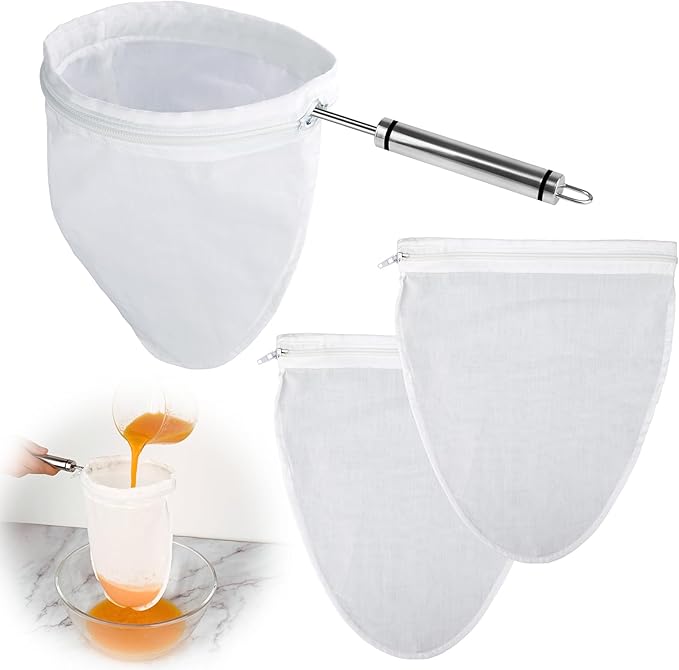 WMKGG Ultra Fine Mesh Strainer Bags,Cheese Cloth Bag for Straining, with Stainless Steel Handle Frame for Juices,Nut Milk,Fresh Cheese,Yogurt (Small Size)(4.95"Wx9.6"D)