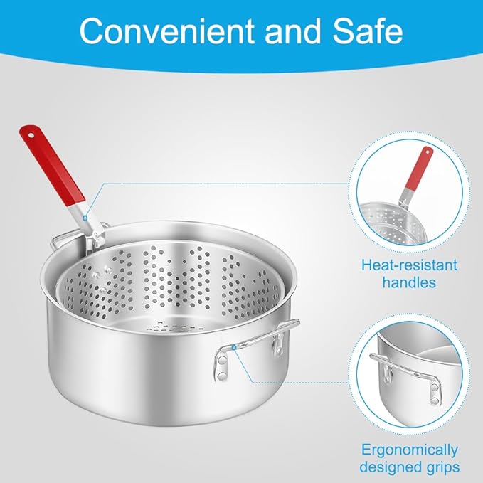 10QT Outdoor Fish Fryer Kit – Heavy-Duty Aluminum Pot & 6.7QT Basket, Propane Deep Fryer for Seafood, Turkey, Chicken & More
