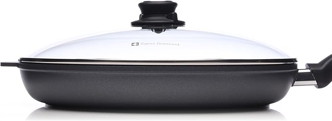 Swiss Diamond Frying Pans Nonstick with Lid, Features Nonstick Diamond Coated Aluminum Skillets and Oven Safe Frying Pans with Lids, Cover Included, 12.5 Inch