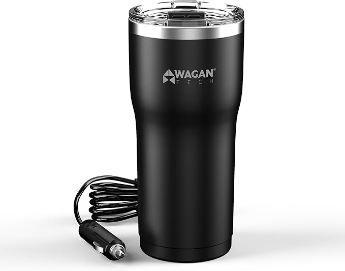 Wagan EL6101 12V Travel Car Heated Mug Portable 16oz Stainless Steel Anti-Spill Lid Slip Resistant Base Car Coffee Warmer Coffee Cup (Black)