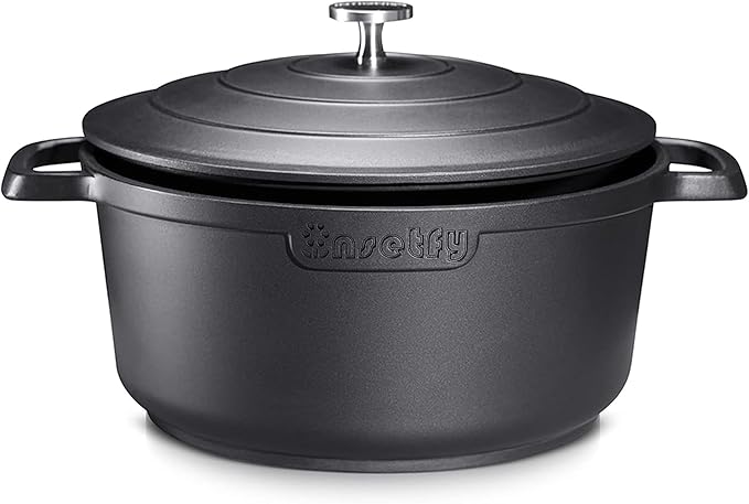 Nonstick Dutch Oven Pot with Lid-5 QT Cast Aluminum Oven Pot with Two Handles Lightweight for Bread Baking Braising and Roasting(Black)