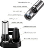 Electric Rechargeable Salt and Pepper Grinder Set,Automatic Pepper Mill Grinder with USB C Charging Dock,Upgraded 95ml Large Capacity,Adjustable Coarseness,LED Light,Stainless Steel