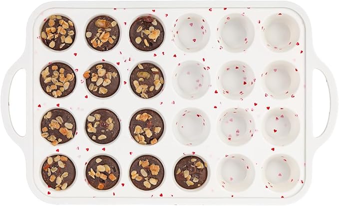 Mini Cupcake Pan, Metal Reinforced Frame Silicone Mini Muffin Pan Nonstick 24 Cups with Handle for Valentine's Day Baking Muffins, Cupcakes, Egg Bites 1 Pack