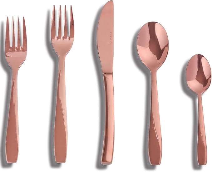 Rosegold 60 Piece Silverware Set,Stainless Steel Flatware Set for 12,18/0 Rust-Proof Cutlery Set with Forks & Spoons,Mirror Polished Dishwasher Safe - Heavy Duty Tableware for Home & Dining