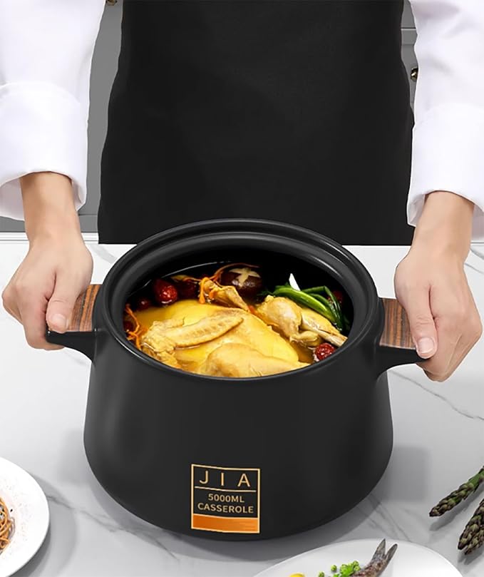 clay pot for cooking Ceramic Casserole stockpot with Lid Ceramic Casserole/Clay Pot Earthenware Pot Cooking for Soup Nonstick Heat Resistant Ceramic Stock Pot Stew Pot,4L