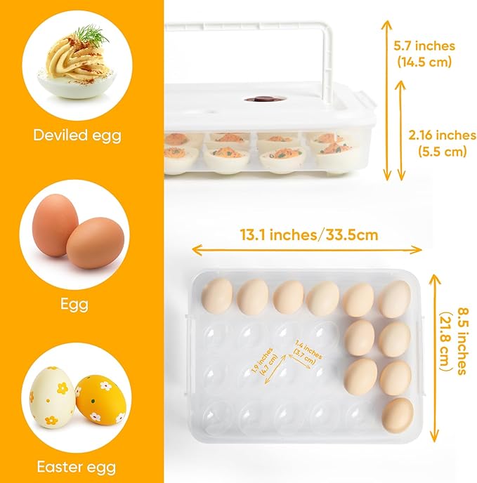 Newness Deviled Egg Containers with Lid, (Set of 2), Plastic Deviled Egg Carrier with Handle for 48 Eggs, Clear Storage Devil Egg Platter, Fridge Portable Egg Tray, Perfect for Picnic and Party