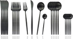 JASHII Silverware Set, 24-Piece Stainless Steel Flatware Set,Kitchen Utensil Set Service for 6,Tableware Cutlery Set for Home, Dishwasher Safe (Matte Black)