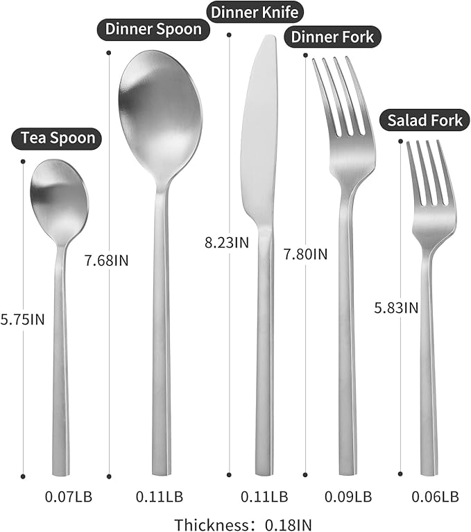 40-Piece Silver Silverware Set, Rectangular Flatware Set for 8, Matte Stainless Steel Cutlery Set, Food-Grade Utensils Set, for Home Kitchen Restaurant, Dishwasher Safe