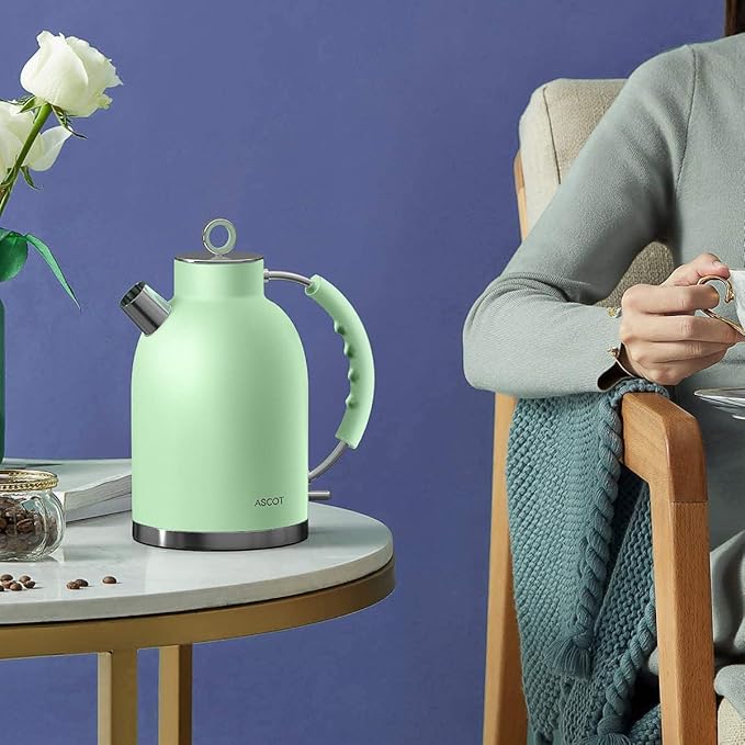 ASCOT Electric Kettle, Stainless Steel Tea Boiler 1.6L 1500W Retro Tea Heater & Boiling Kettle, Auto Shut-Off and Boil-Dry Protection(Matte Green)