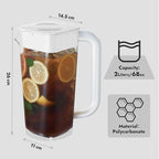 CURTA 2 Pack 2 Liters/68 oz clear Plastic Square Pitcher with Lid & Handle for Kitchen,ICED JUICE and Coffee Carafe Beverage Serveware, Acrylic Water Jug for Hot/Cold Drinks&lemonade