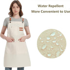 AFUN Chef Aprons for Women Men with Large Pockets, Cotton Canvas Cross Back Water Repellent Work Apron, Size M to XXL (Cream)