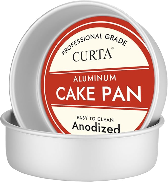CURTA 7 Inch Round Cake Pan, 7x3 inch 2 Set Anodized Aluminum Round Baking Pan, Small Cake Pan Non-Toxic & Heavy Duty, Deep Side, Easy Clean & Dishwasher Safe