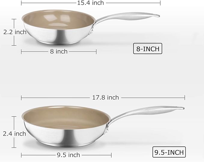 Duxtop Ceramic Non-stick Frying Pan, Stainless Steel Induction Frying Pan, 9.5-Inch Stir Fry Pan with Heavy-gauge Impact-bonded Bottom, FUSION Ti