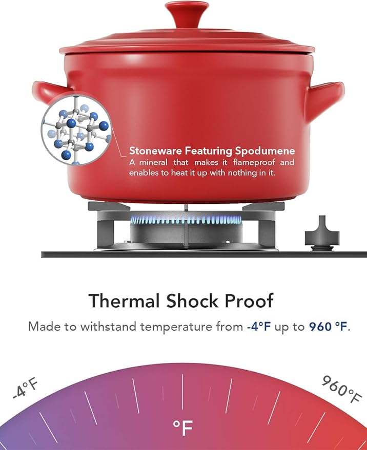 LE TAUCI 3 Quart Ceramic Dutch Oven - Lightweight, Non-Toxic, No Seasoning Needed- Oven, Microwave & Dishwasher Safe, Dutch Oven Pot with Lid for Sourdough, Soup & Stew, Chili Red