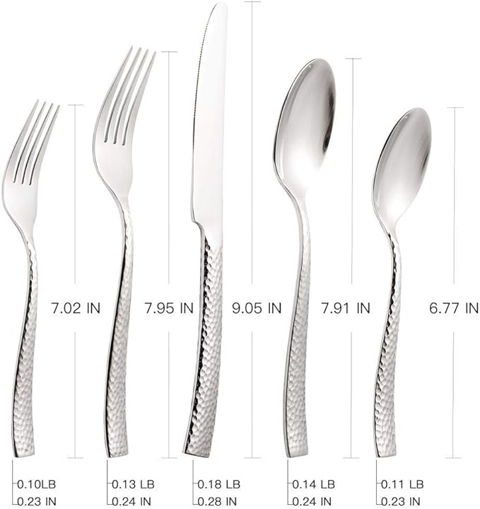 Silverware Set Flatware Set Hand Forged Stainless Steel Cutlery Set Hammered Pattern Mirror Polished 60 Pieces Home Event Use Service for 12