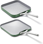 Caraway Griddle Pan & Grill Pan Duo - Non-Stick Ceramic Coated - Non Toxic, PTFE & PFOA Free - Oven Safe & Compatible with All Stovetops – Sage