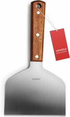 Vovoly Extra Wide Griddle Scraper, 5.5''x5.5'' Smashed Burger Scraper Grill Scraper Spatula Burger Turner - Full Tang Wooden Handle Professional Grade Grill Accessories, Knife Grade Stainless Steel
