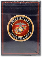 Marine Corps Flask & Card Set - Leather-Wrapped USMC Flask with Rank Playing Cards – Marine Corps Gifts | Disabled USMC Vet Owned SMALL Business