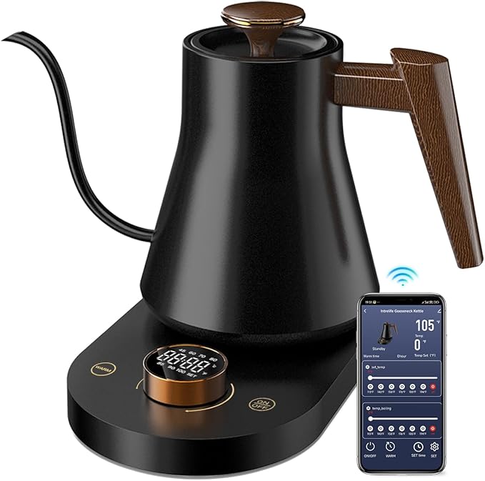 Smart Electric Gooseneck Kettle with WiFi Control, Pour-Over Coffee & Tea Kettle, ±1°F Precise Temp, 100% Stainless Steel Quick Boil Hot Water Heater Keep Warm, Pro Brewing Teapot 0.8L, 1000W
