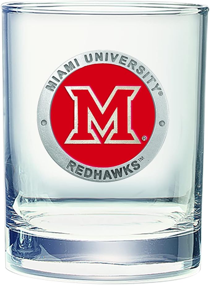 Heritage Pewter Miami of Ohio Double Old Fashion | Double Rocks Glass 14 OZ for Liquor | Expertly Crafted Pewter Glass