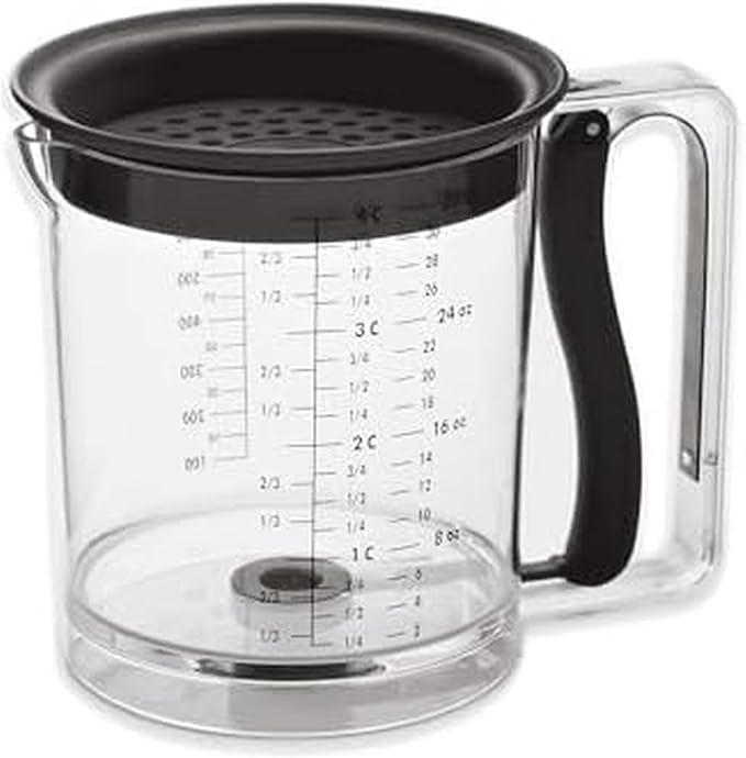 Amco 32oz Grease Separator with Bottom Release - Innovative Design for Mess-Free Pouring, Incremental Measurement Markings for Accuracy - Dishwasher Safe