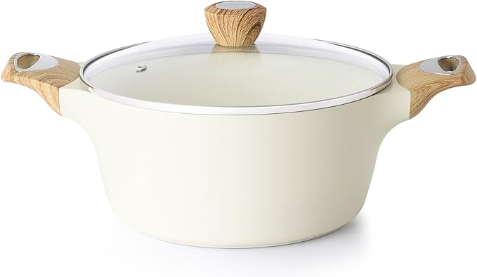 SENSARTE Ceramic Nonstick Stock Pot with Lid, 2.6/4.5/6.6/8.5 QT Soup Pot Casserole Pot, Non-toxic Healthy Pasta Pot, Large Cooking Pot Stew Pot, Induction Compatible, PFOA PFAS PTFE Free, White