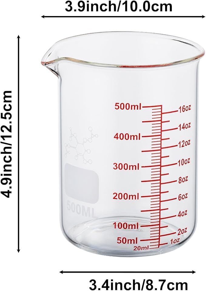 High Borosilicate Glass Measuring Cup-V-Shaped Spout,500ml(16OZ) Glass Measuring Beaker for Kitchen or Restaurant, Easy to Read