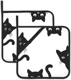 2PCS Black Cat Pot Holder with Loop,Heat Resistant Oven Pads, Hot Pat for Kitchen Cooking Baking Food