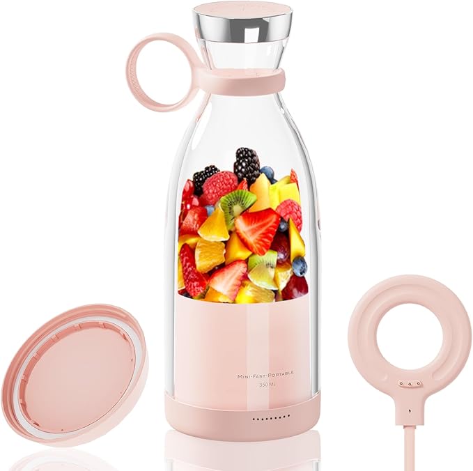 OTPEIR Portable Blender for Shakes and Smoothies with 11.83 Oz Travel Cup and Lid,Durable Stainless Steel Blades for Juice Blending Performance, Pink