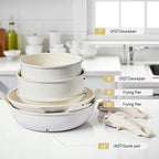 ROVSUN 19 Pcs Nonstick Pots and Pans Set, Cast Aluminum Kitchen Cookware Set with Detachable Handles, RV Kitchen Cooking Set and Utensils, Dishwasher Safe, PFAS PFOA & PFOS Free, Cream White