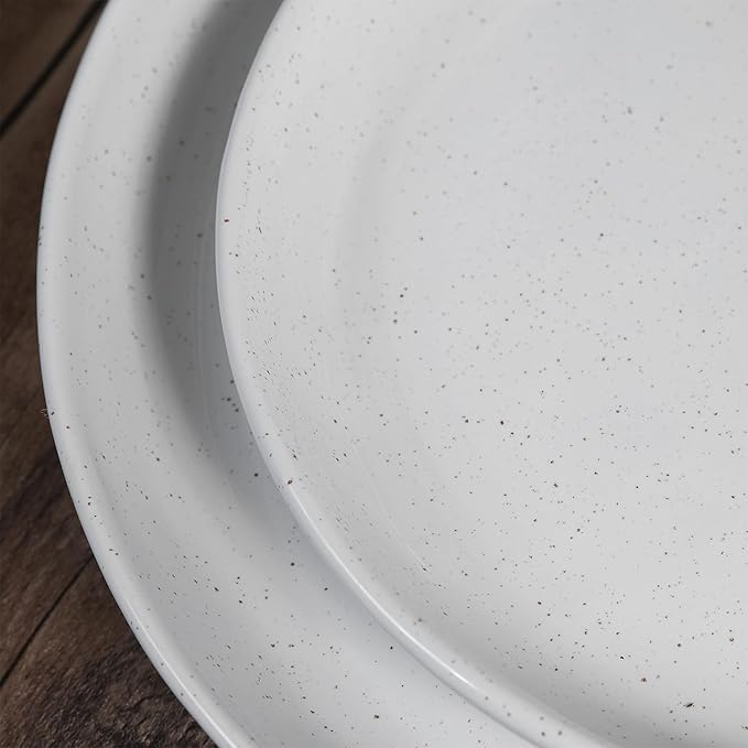 Ceramic Dinner Plates Set of 4-10 inch Stoneware Plates Set - Microwave&Dishwasher&Oven Safe, Porcelaine Dinnerware Dish Set for Kitchen Serving,Scratch Resistant - White(Grey Bottom)