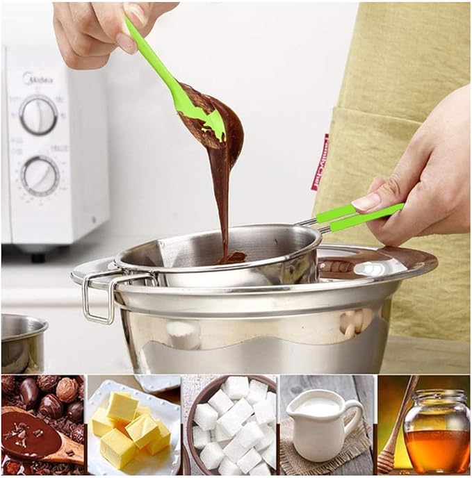 Stainless Steel Double Boiler Pot, 600ML Updated Melting Pot with Silicone Spatula for Melting Butter,Chocolate, Candy, Cheese and Caramel (green)