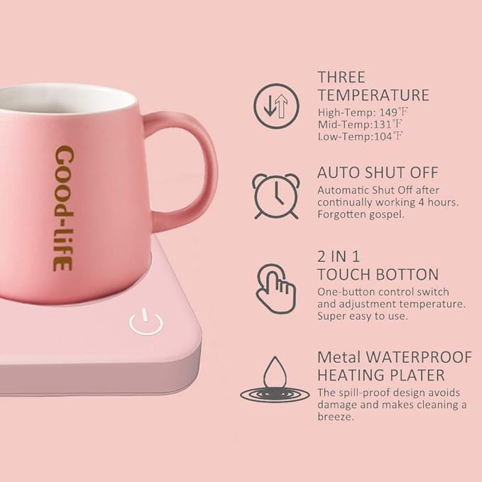 VOBAGA Mug Warmer & Coffee Mug Warmer with 4 Hours Auto Shut-Off, Coffee Warmer Plate for Office Home Desk Use with 3 Temperature Settings, Cup Warmer for Cocoa, Tea, Milk, Water, Coffee Gifts(No Cup)