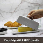 Ceramic Butter Dish With Lid for Countertop, Covered Butter Container, Large Butter Holder With Lid, Butter Tray With Handle White