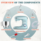 CHeflee Stand Mixer,660W 6+P With 6.5QT Stainless Steel Bowl,Dough Hook, Wire Whip & Beater,for Most Home Cooks,Blue