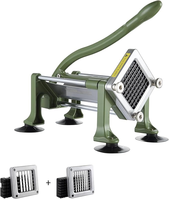 VEVOR French Fry Cutter, Potato Slicer with 1/2-Inch and 3/8-Inch Stainless Steel Blades, Manual Potato Cutter Chopper with Suction Cups, Great for Potato, French Fries, Cucumber, Vegetables, Carrot