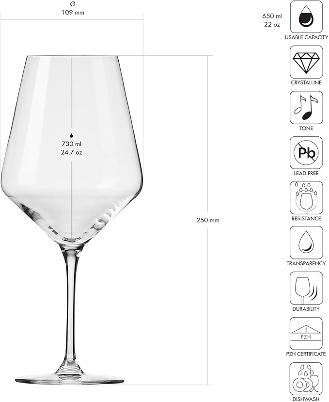 Krosno Crystal Red Wine Glasses | Set of 4 | 24.7 oz | Avant-garde Collection | Ideal for Home, Restaurant and Party | Dishwasher Safe | Lead-Free Crystal Glass
