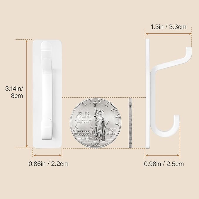 Self Adhesive Wall Hooks for Hanging: Extra Strong 13 LB, Hook for Coat, Towel in Bathrooms, Shower, Kitchen, Wall, Door Hook, White 4 Pack