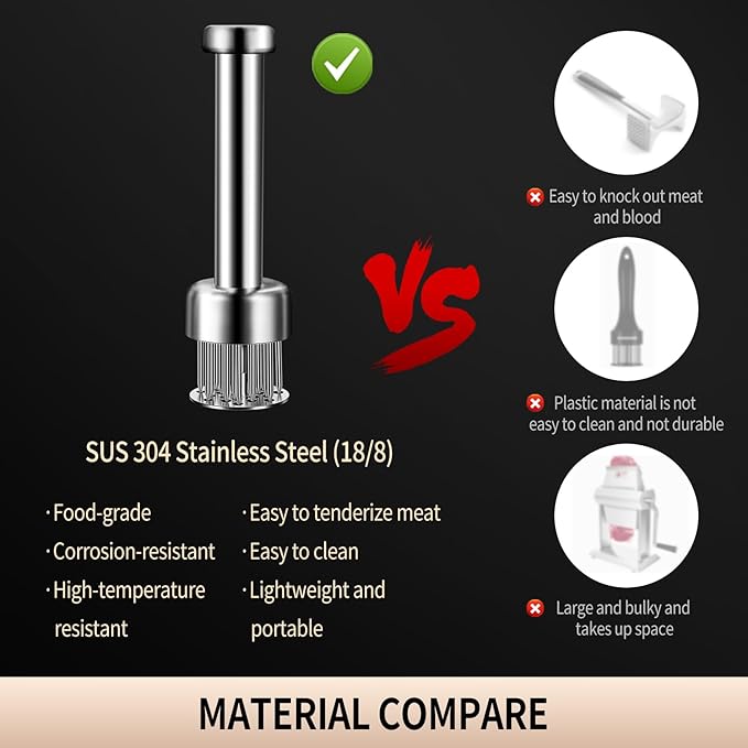 Stainless Steel Meat Tenderizer Tool, 21 Sharp Needles, Chicken Meat Tenderizer, Tenderizing Steak, Beef, Chicken, Pork, Barbecue, Marinating Prep Tool, with free cleaning brush