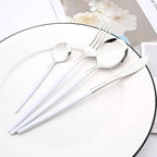 White Silver 24Pcs Flatware Set With Stand, Lightweight Dinnerware Set Stainless Steel Cutlery With White handles For Home Kitchen Wedding Party And Daily Use,Service For 6, Mirror Polish