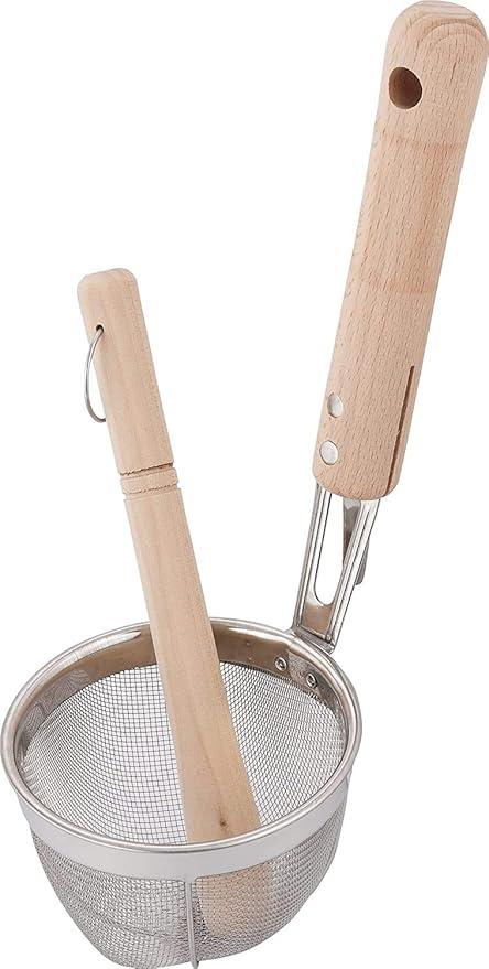 TIKUSAN Miso Strainer and Muddler Miso Dissolver Misokoshi Stainless Steel with Wooden Muddler for Making Miso Soup Made in Japan Small Size
