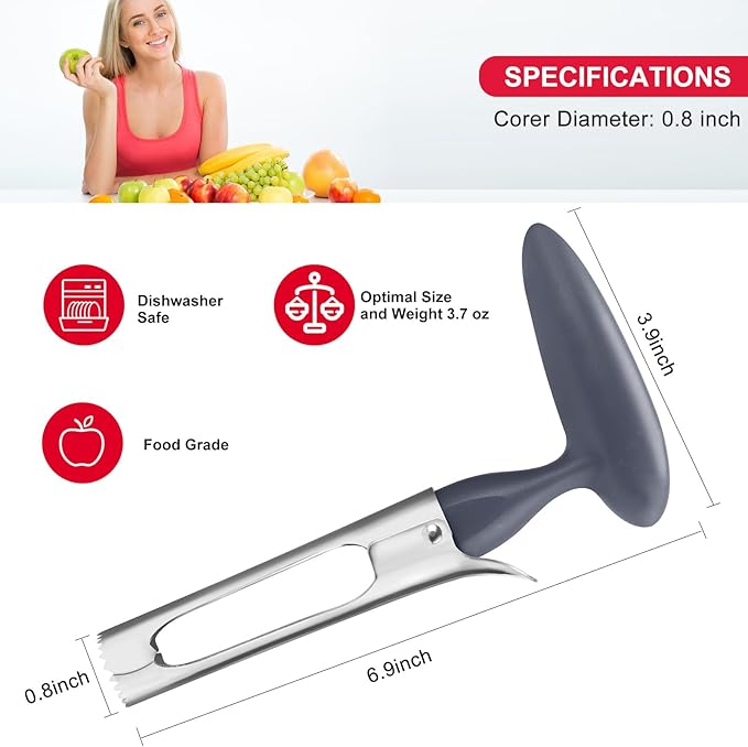 SCHVUBENR Premium Apple Corer Tool - Easy to Use and Clean - Sturdy Apple Remover with Sharp Serrated Tips - Stainless Steel Corers for Apple and Pear - Core Fruits with Ease(Silver)