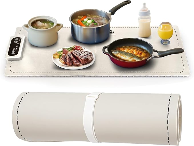 Food Warming Mat Electric Heating Tray for Buffets and Parties 3 Adjustable Temperature Settings from 40 to104 Degrees Fast Heating in 10 Seconds Child Safety Lock Easy to Clean (White)