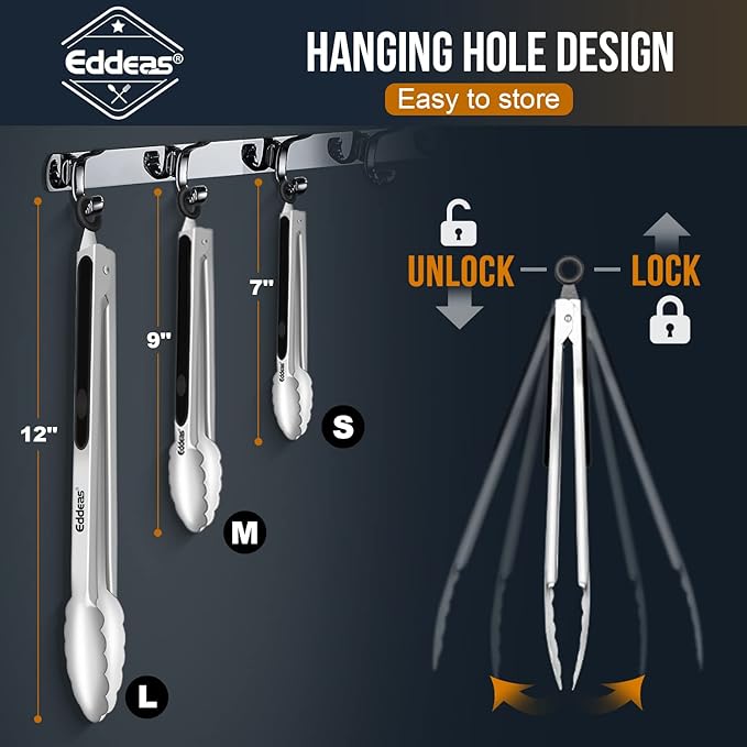 Kitchen Tongs - 9 inch Heavy Duty Food Tongs, Ergonomic Grip Superior Stainless Steel and Non-Slip Heat Resistant handle - Perfect for Cooking, Salad, Grilling, Barbecue,Dishwasher safe