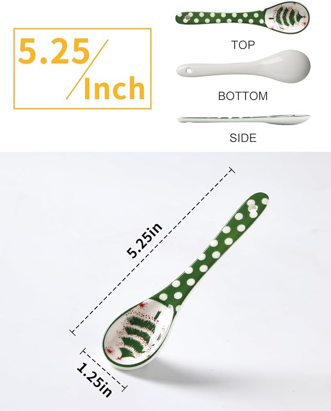 Christmas Ceramic Coffee Spoons, Colorful Teaspoons, Small Spoons for Espresso, Dessert, Tea, Stirring, Dishwasher & Microwave Safe, Assorted Colors, Set of 6