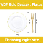 WDF 60pcs Gold Dessert Plates-7.5inch Baroque White and Gold Small Plastic Plates/Disposable Dessert/Salad/Cake/Appetizer Plastic Plate for Upscale Thanksgiving Parties/Wedding/Birthday