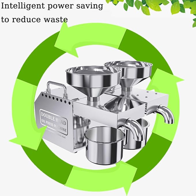 1500W Oil Press Machine with Double Oil Outlets, Automatic Commercial Oil Expeller Extractor Stainless Steel Oil Presser Pressing Mill Maker Machine for Commercial Domestic Use, 110V Silver